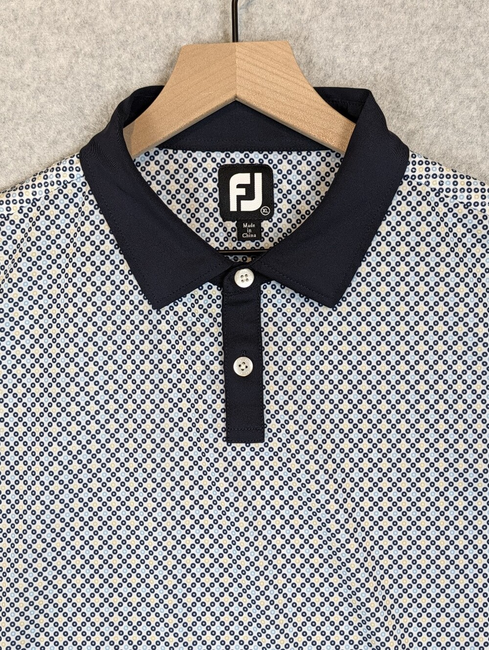 FootJoy Golf Polo Shirt Men's XL Circle Print Geometric Performance Navy Collar